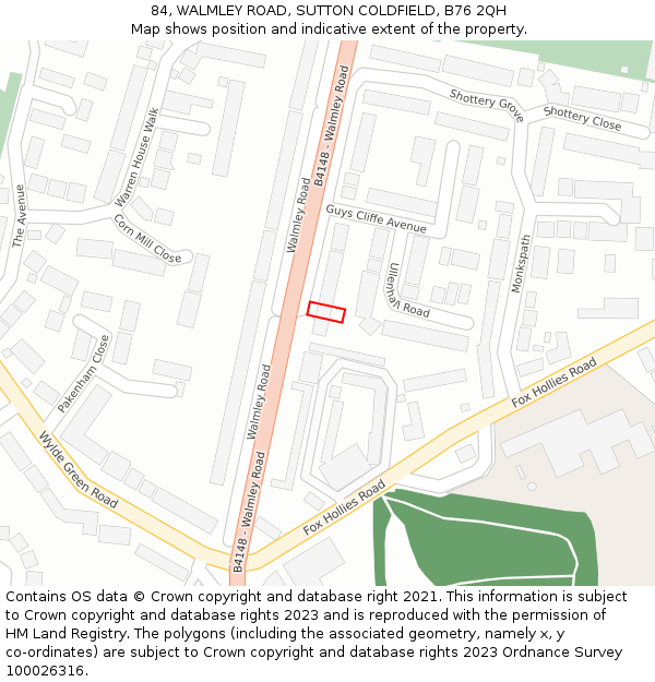 84, WALMLEY ROAD, SUTTON COLDFIELD, B76 2QH: Location map and indicative extent of plot