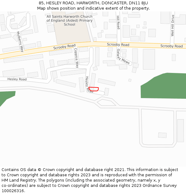 85, HESLEY ROAD, HARWORTH, DONCASTER, DN11 8JU: Location map and indicative extent of plot