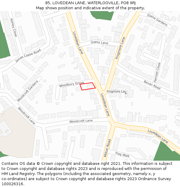 85, LOVEDEAN LANE, WATERLOOVILLE, PO8 9RJ: Location map and indicative extent of plot