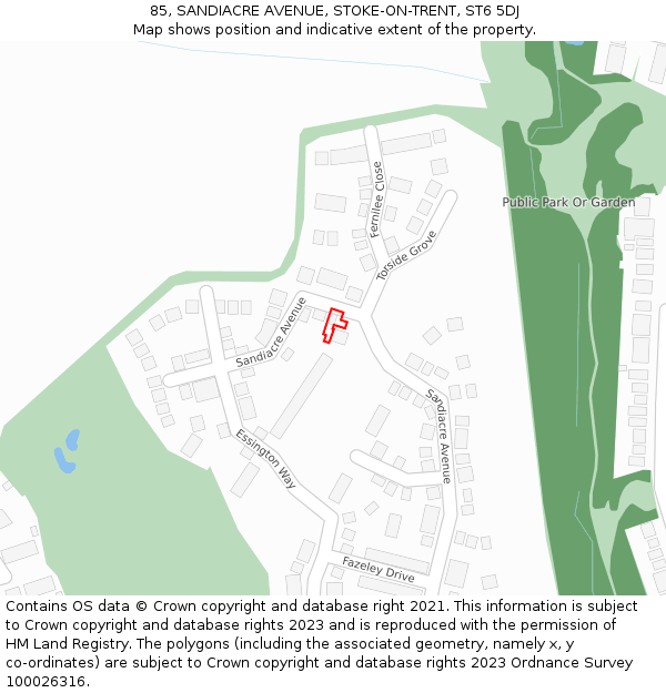 85, SANDIACRE AVENUE, STOKE-ON-TRENT, ST6 5DJ: Location map and indicative extent of plot