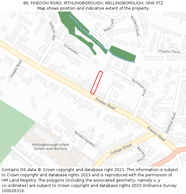 86, FINEDON ROAD, IRTHLINGBOROUGH, WELLINGBOROUGH, NN9 5TZ: Location map and indicative extent of plot