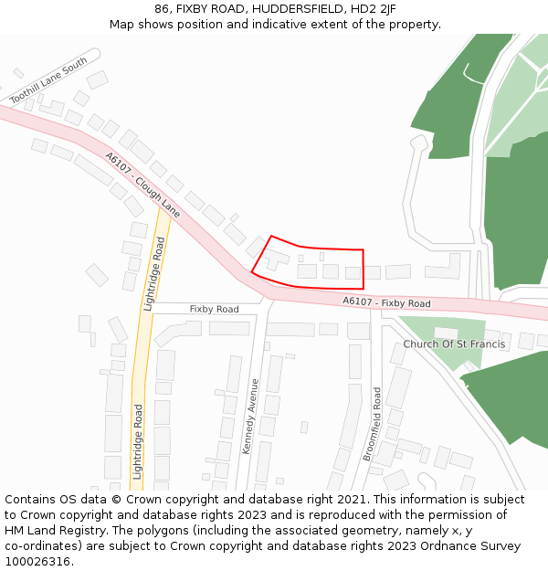 86, FIXBY ROAD, HUDDERSFIELD, HD2 2JF: Location map and indicative extent of plot