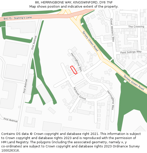 86, HERRINGBONE WAY, KINGSWINFORD, DY6 7NF: Location map and indicative extent of plot