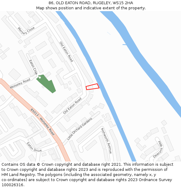 86, OLD EATON ROAD, RUGELEY, WS15 2HA: Location map and indicative extent of plot