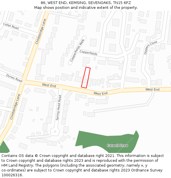 86, WEST END, KEMSING, SEVENOAKS, TN15 6PZ: Location map and indicative extent of plot