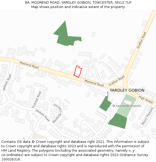 8A, MOOREND ROAD, YARDLEY GOBION, TOWCESTER, NN12 7UF: Location map and indicative extent of plot