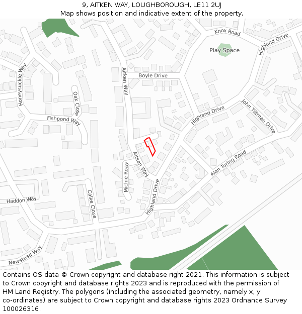 9, AITKEN WAY, LOUGHBOROUGH, LE11 2UJ: Location map and indicative extent of plot