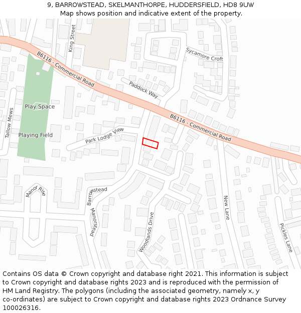 9, BARROWSTEAD, SKELMANTHORPE, HUDDERSFIELD, HD8 9UW: Location map and indicative extent of plot