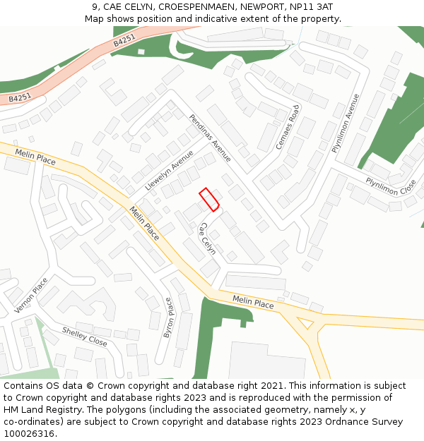 9, CAE CELYN, CROESPENMAEN, NEWPORT, NP11 3AT: Location map and indicative extent of plot