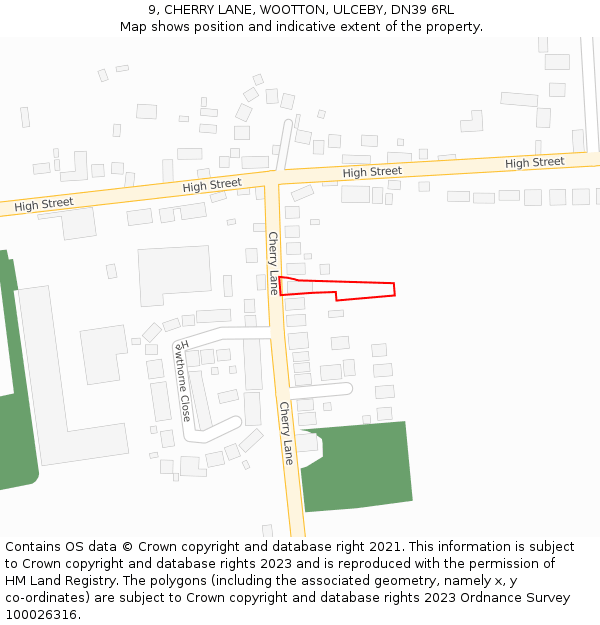 9, CHERRY LANE, WOOTTON, ULCEBY, DN39 6RL: Location map and indicative extent of plot