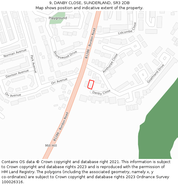 9, DANBY CLOSE, SUNDERLAND, SR3 2DB: Location map and indicative extent of plot