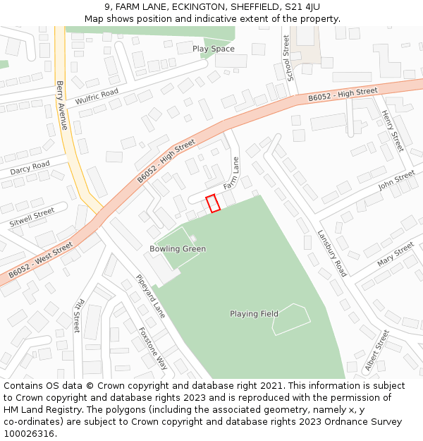 9, FARM LANE, ECKINGTON, SHEFFIELD, S21 4JU: Location map and indicative extent of plot