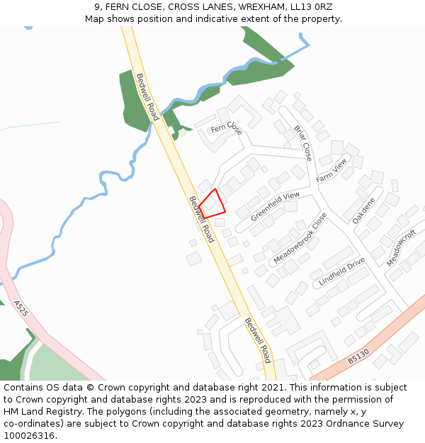 9, FERN CLOSE, CROSS LANES, WREXHAM, LL13 0RZ: Location map and indicative extent of plot