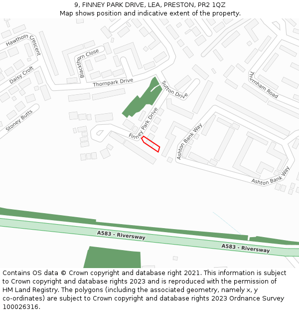 9, FINNEY PARK DRIVE, LEA, PRESTON, PR2 1QZ: Location map and indicative extent of plot