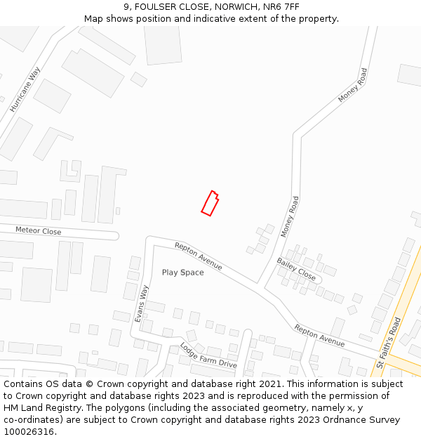 9, FOULSER CLOSE, NORWICH, NR6 7FF: Location map and indicative extent of plot