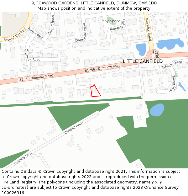 9, FOXWOOD GARDENS, LITTLE CANFIELD, DUNMOW, CM6 1DD: Location map and indicative extent of plot