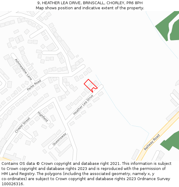 9, HEATHER LEA DRIVE, BRINSCALL, CHORLEY, PR6 8PH: Location map and indicative extent of plot