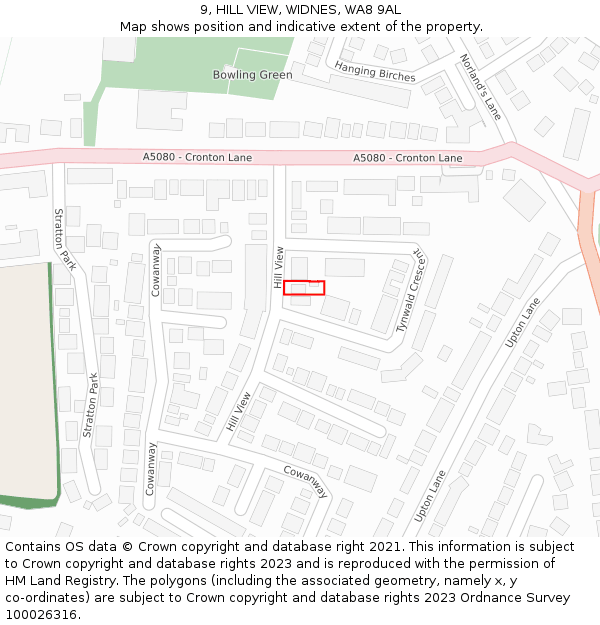 9, HILL VIEW, WIDNES, WA8 9AL: Location map and indicative extent of plot