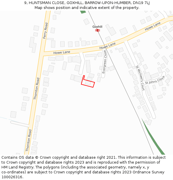 9, HUNTSMAN CLOSE, GOXHILL, BARROW-UPON-HUMBER, DN19 7LJ: Location map and indicative extent of plot