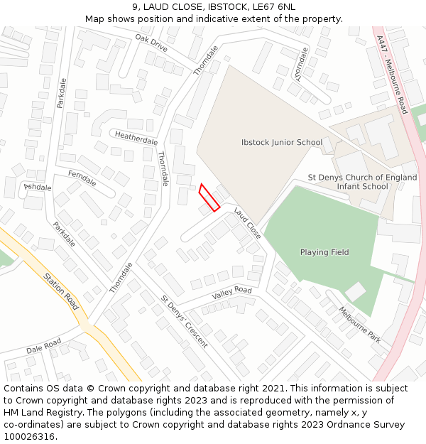 9, LAUD CLOSE, IBSTOCK, LE67 6NL: Location map and indicative extent of plot