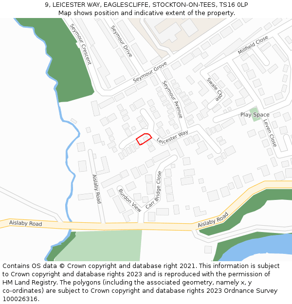 9, LEICESTER WAY, EAGLESCLIFFE, STOCKTON-ON-TEES, TS16 0LP: Location map and indicative extent of plot