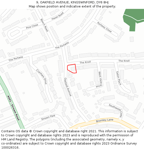 9, OAKFIELD AVENUE, KINGSWINFORD, DY6 8HJ: Location map and indicative extent of plot