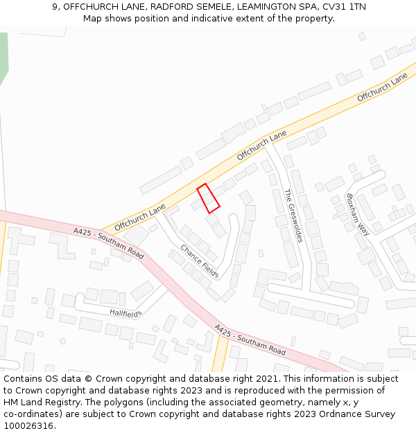 9, OFFCHURCH LANE, RADFORD SEMELE, LEAMINGTON SPA, CV31 1TN: Location map and indicative extent of plot