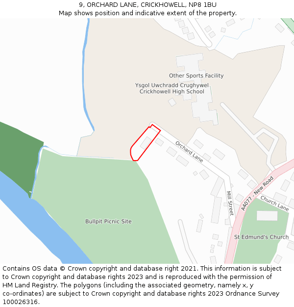 9, ORCHARD LANE, CRICKHOWELL, NP8 1BU: Location map and indicative extent of plot