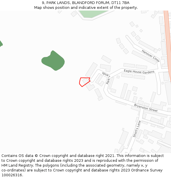 9, PARK LANDS, BLANDFORD FORUM, DT11 7BA: Location map and indicative extent of plot