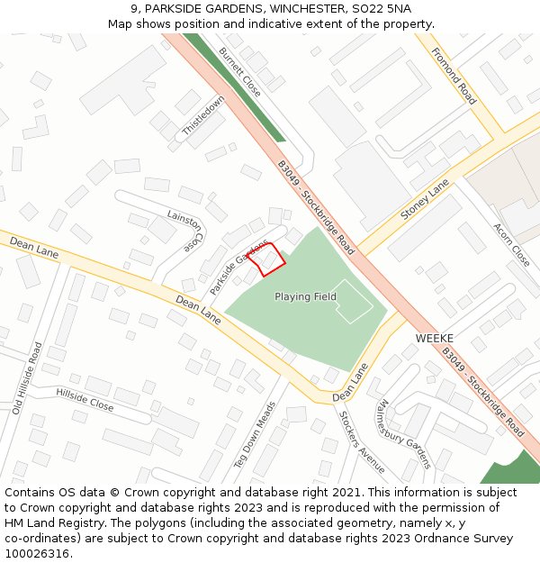 9, PARKSIDE GARDENS, WINCHESTER, SO22 5NA: Location map and indicative extent of plot