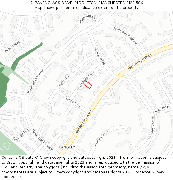 9, RAVENGLASS DRIVE, MIDDLETON, MANCHESTER, M24 5SX: Location map and indicative extent of plot