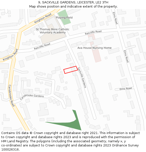 9, SACKVILLE GARDENS, LEICESTER, LE2 3TH: Location map and indicative extent of plot