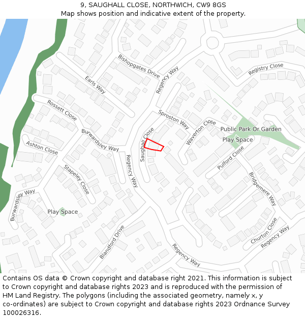 9, SAUGHALL CLOSE, NORTHWICH, CW9 8GS: Location map and indicative extent of plot