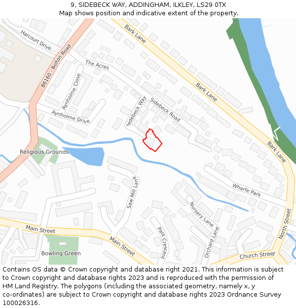 9, SIDEBECK WAY, ADDINGHAM, ILKLEY, LS29 0TX: Location map and indicative extent of plot