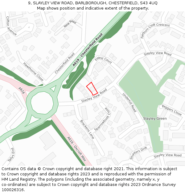 9, SLAYLEY VIEW ROAD, BARLBOROUGH, CHESTERFIELD, S43 4UQ: Location map and indicative extent of plot