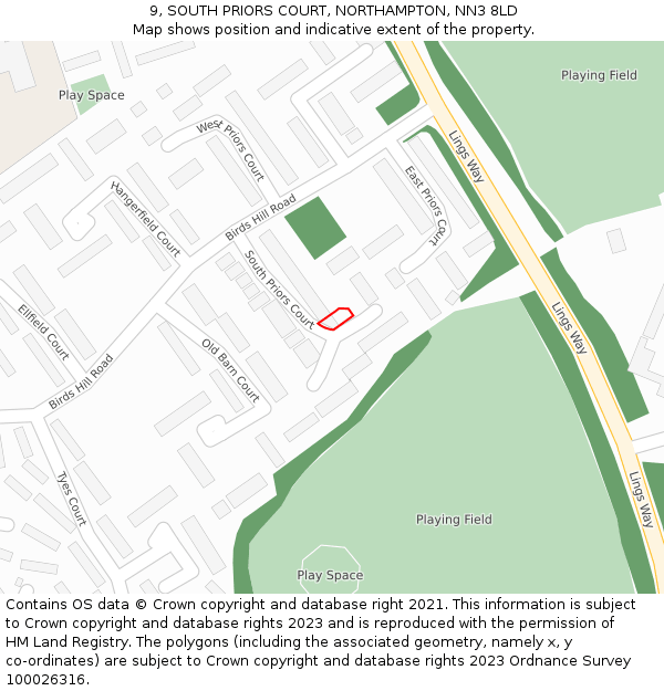 9, SOUTH PRIORS COURT, NORTHAMPTON, NN3 8LD: Location map and indicative extent of plot