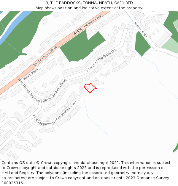 9, THE PADDOCKS, TONNA, NEATH, SA11 3FD: Location map and indicative extent of plot