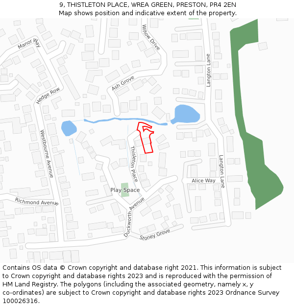 9, THISTLETON PLACE, WREA GREEN, PRESTON, PR4 2EN: Location map and indicative extent of plot