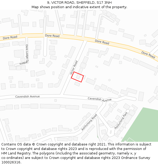 9, VICTOR ROAD, SHEFFIELD, S17 3NH: Location map and indicative extent of plot