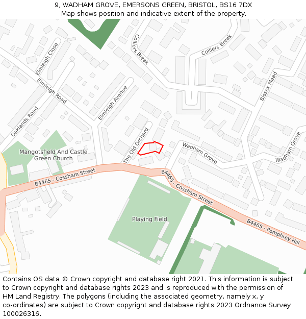 9, WADHAM GROVE, EMERSONS GREEN, BRISTOL, BS16 7DX: Location map and indicative extent of plot