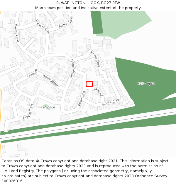 9, WATLINGTON, HOOK, RG27 9TW: Location map and indicative extent of plot