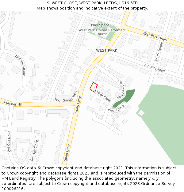 9, WEST CLOSE, WEST PARK, LEEDS, LS16 5FB: Location map and indicative extent of plot