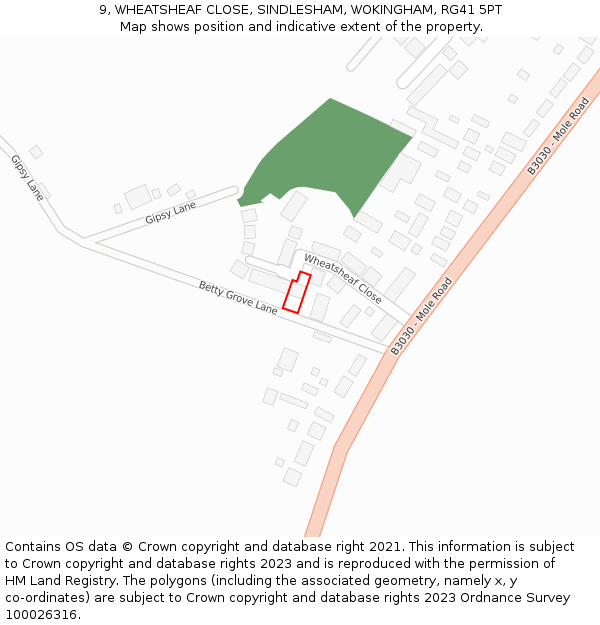 9, WHEATSHEAF CLOSE, SINDLESHAM, WOKINGHAM, RG41 5PT: Location map and indicative extent of plot