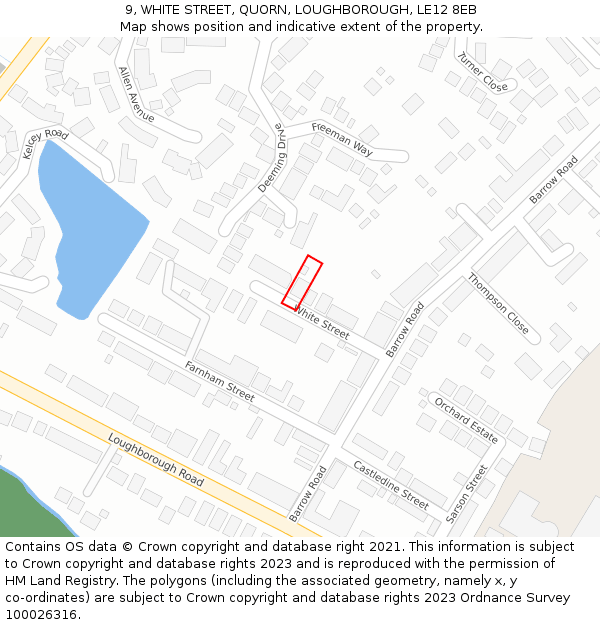 9, WHITE STREET, QUORN, LOUGHBOROUGH, LE12 8EB: Location map and indicative extent of plot