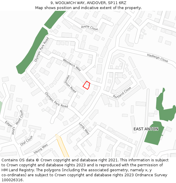 9, WOOLWICH WAY, ANDOVER, SP11 6RZ: Location map and indicative extent of plot