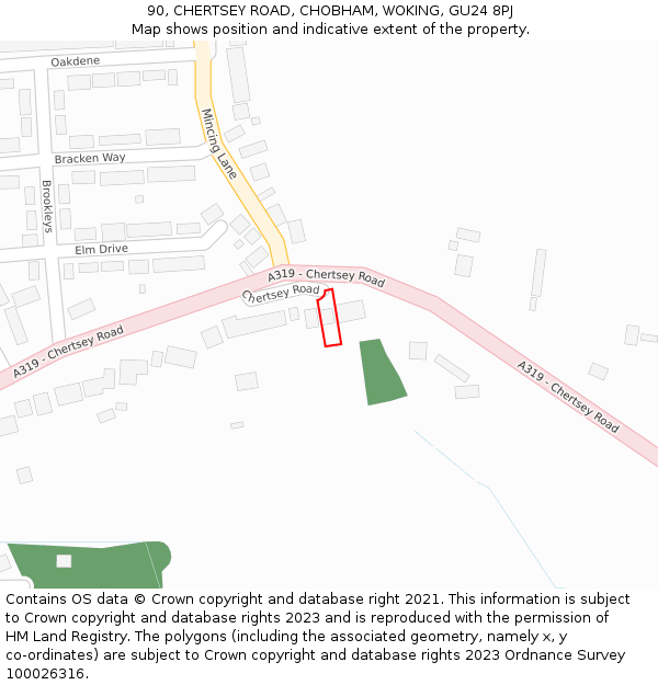 90, CHERTSEY ROAD, CHOBHAM, WOKING, GU24 8PJ: Location map and indicative extent of plot