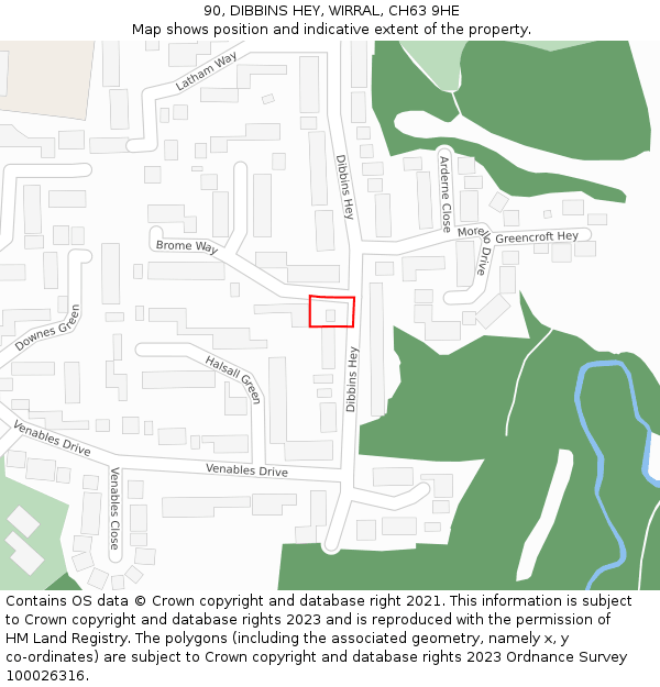 90, DIBBINS HEY, WIRRAL, CH63 9HE: Location map and indicative extent of plot