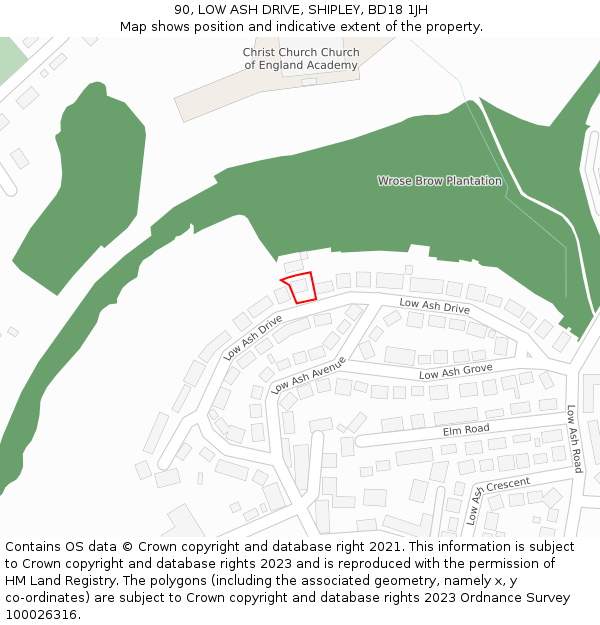 90, LOW ASH DRIVE, SHIPLEY, BD18 1JH: Location map and indicative extent of plot