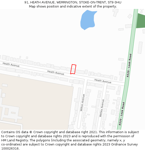 91, HEATH AVENUE, WERRINGTON, STOKE-ON-TRENT, ST9 0HU: Location map and indicative extent of plot