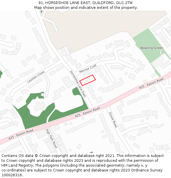 91, HORSESHOE LANE EAST, GUILDFORD, GU1 2TW: Location map and indicative extent of plot